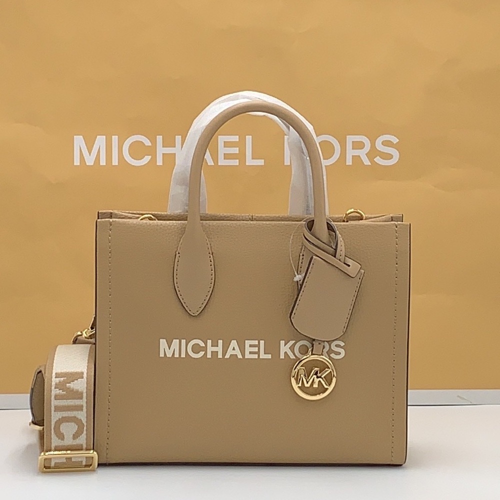 Michael Kors Mirella Small Pebbled Leather Crossbody Top Zip XBODY Bag Camel NWT - Picture 4 of 16